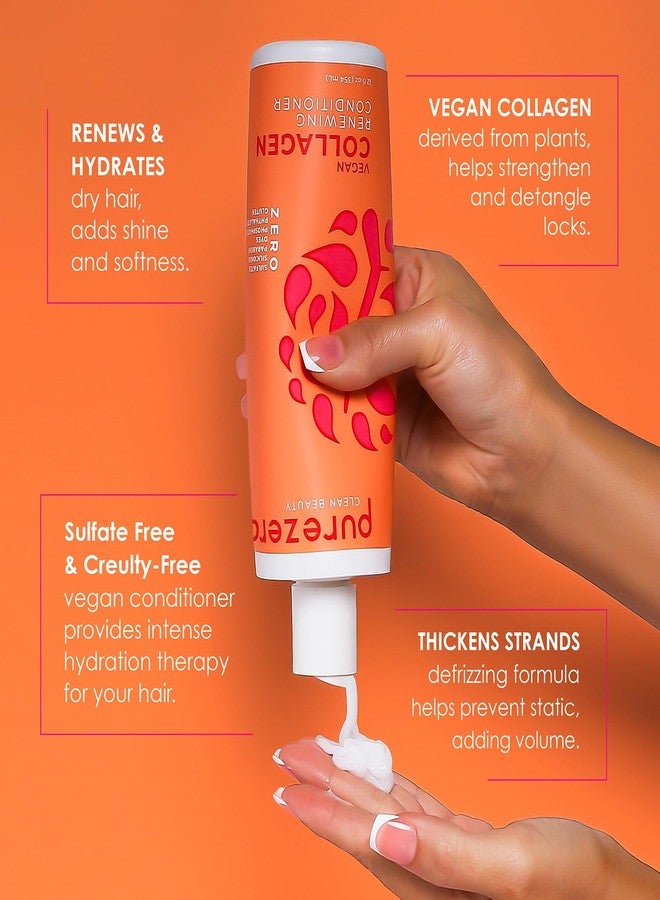 Purezero Collagen Silicone Free Shampoo & Conditioner Set - Strengthening & Hydrating - Duo for Dry or Damaged Hair – Plant-Based Collagen, Sulfate-Free, Paraben-Free, Cruelty-Free, 2 × 12 oz - Image 5